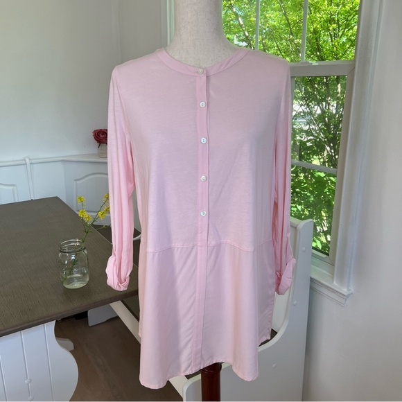 J. Jill Light Pink Feminine Buttoned Front Lightweight Adjustable Sleeve Tunic - Picture 6 of 13
